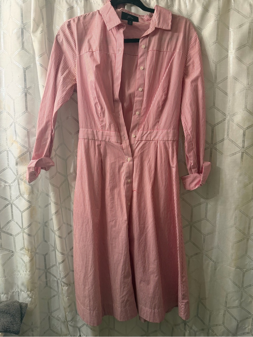 Red and  White Striped Button-Front Shirtdress